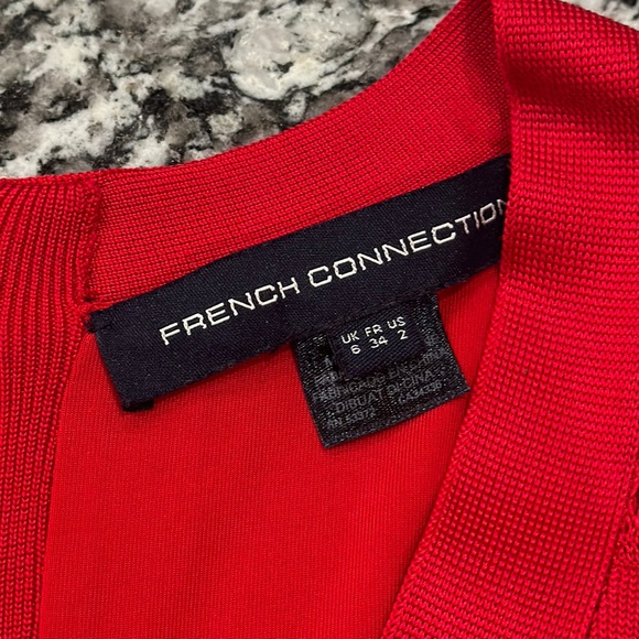 French Connection Sexy Red V-Neck Fitted Midi Bandage Dress. Back Zipper Size 2 - Picture 3 of 6